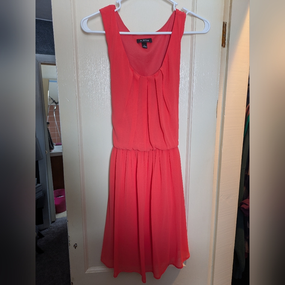 Bright Orange Flowy Dress with Belt